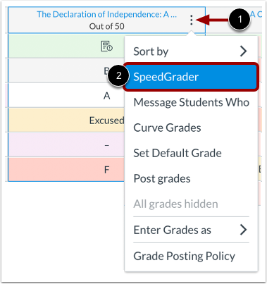 Choosing SpeedGrader screenshot