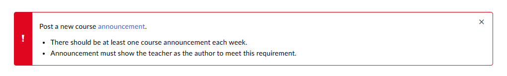 Example of alert when only the announcement requirement is unmet