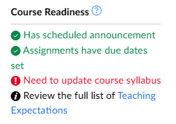 Example course readiness to do list where only the syllabus requirement isn't met