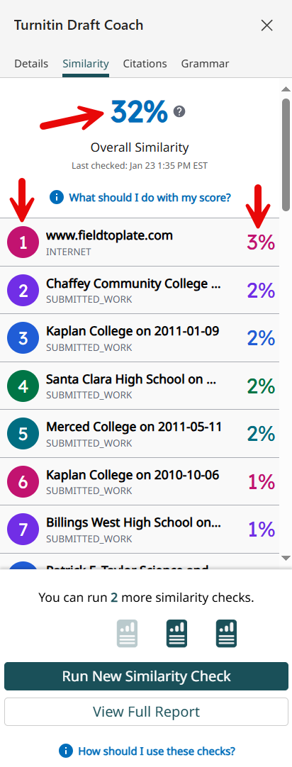 Example of Similarity Check report