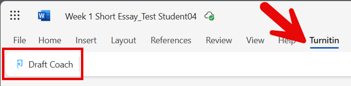 Turnitin option on the Microsoft Word ribbon