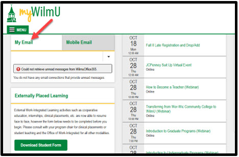 student dashboard click email