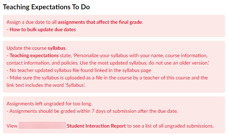 teaching expectations checklist with all requirements incomplete