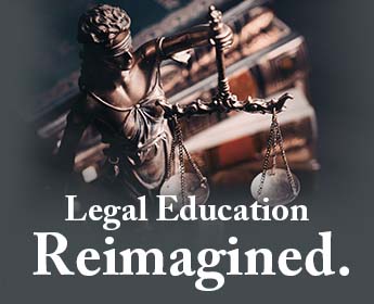 A balance scale with the phrase legal education reimagined overlayed.