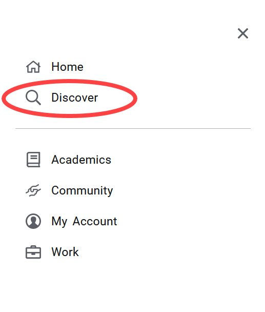 Discover link highlighted in the Main Menu