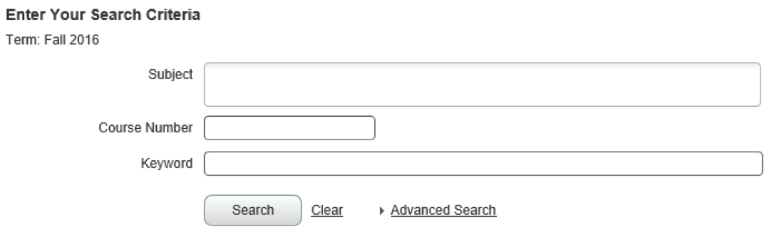 Browse classes search criteria screen shot