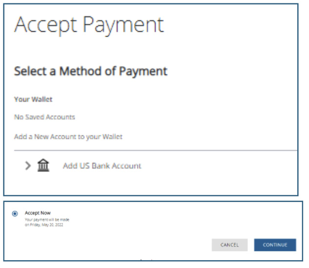 Accept Payment dialog view