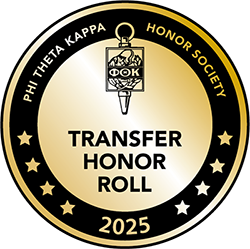 Golden badge with the words Transfers Honor Roll
